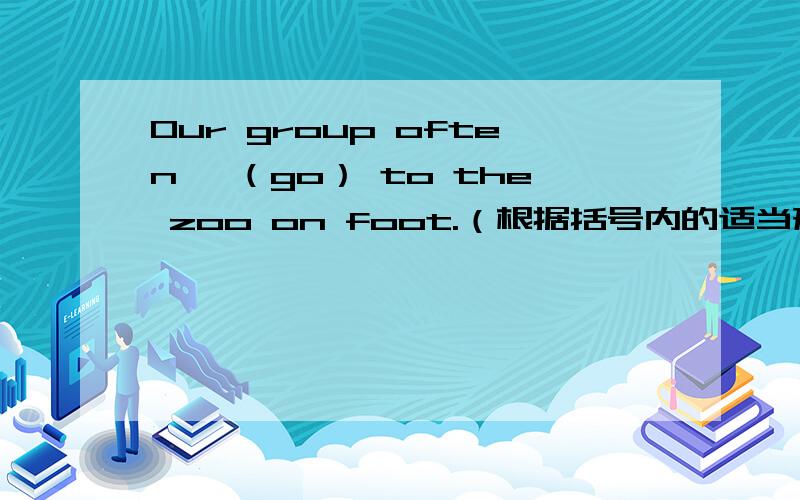 Our group often —（go） to the zoo on foot.（根据括号内的适当形式填空）