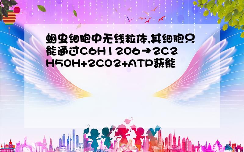 蛔虫细胞中无线粒体,其细胞只能通过C6H12O6→2C2H5OH+2CO2+ATP获能