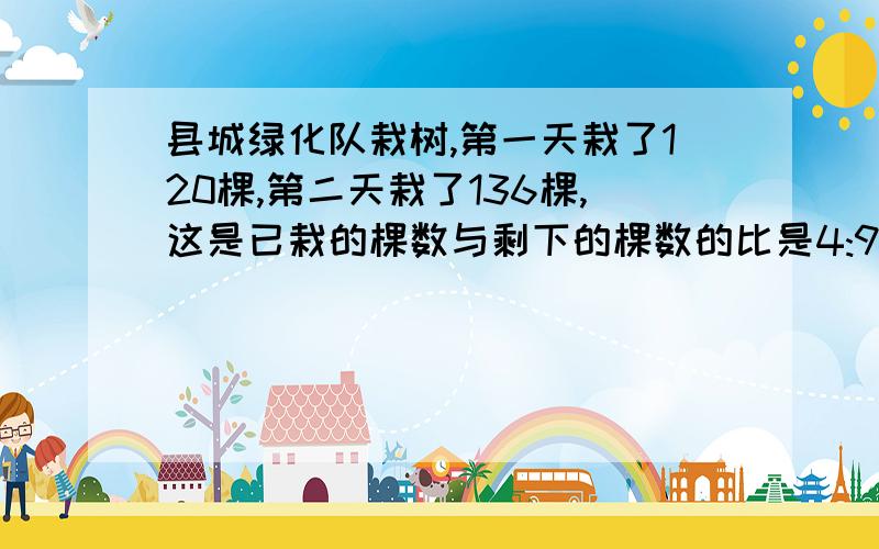 县城绿化队栽树,第一天栽了120棵,第二天栽了136棵,这是已栽的棵数与剩下的棵数的比是4:9,