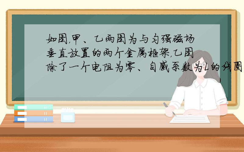 如图，甲、乙两图为与匀强磁场垂直放置的两个金属框架，乙图除了一个电阻为零、自感系数为L的线圈外，其他部分与甲图都相同，导