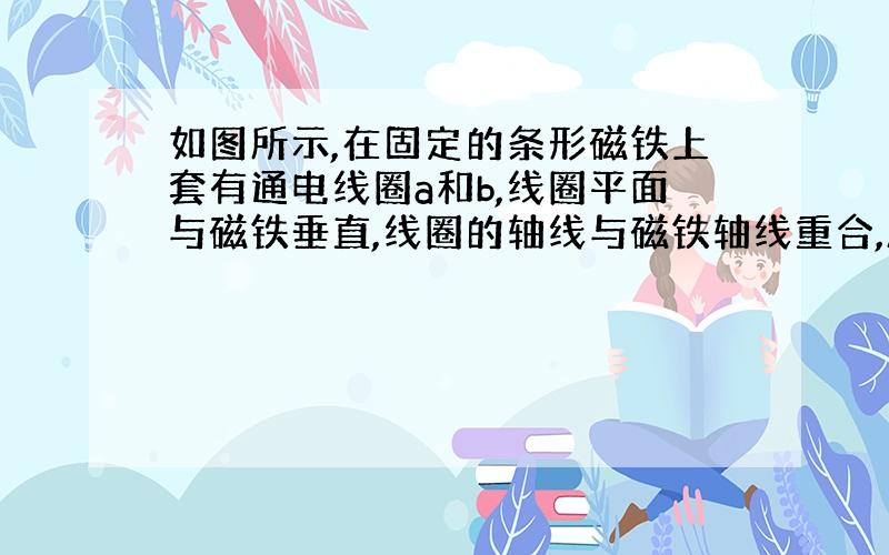 如图所示,在固定的条形磁铁上套有通电线圈a和b,线圈平面与磁铁垂直,线圈的轴线与磁铁轴线重合,A套在S极一端,B套在正中