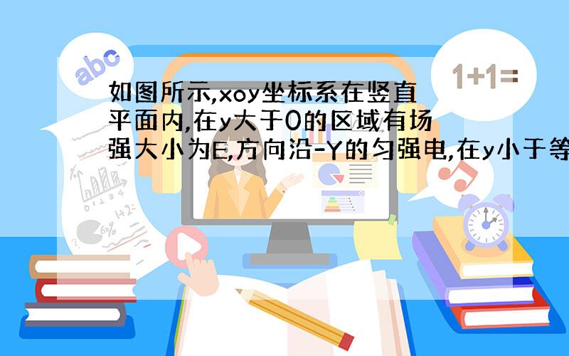 如图所示,xoy坐标系在竖直平面内,在y大于0的区域有场强大小为E,方向沿-Y的匀强电,在y小于等于0的区域内有场强大小