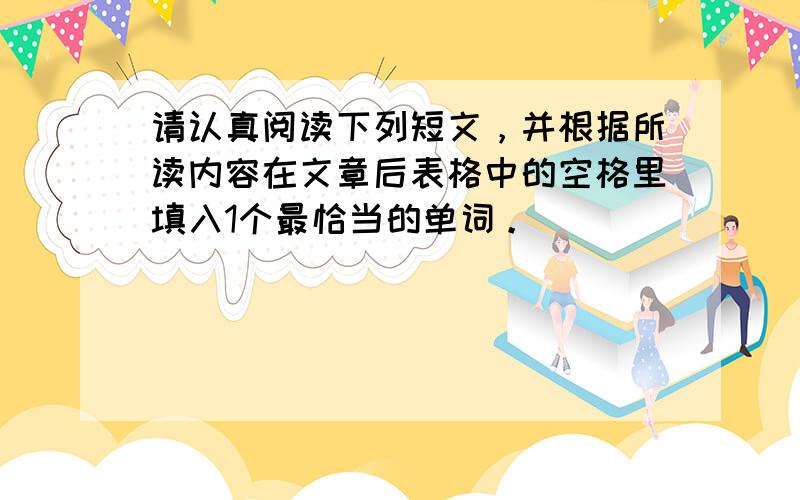 请认真阅读下列短文，并根据所读内容在文章后表格中的空格里填入1个最恰当的单词。