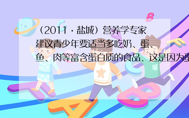 （2011•盐城）营养学专家建议青少年要适当多吃奶、蛋、鱼、肉等富含蛋白质的食品．这是因为蛋白质是（　　）