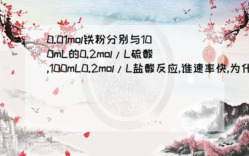 0.01mol铁粉分别与100mL的0.2mol/L硫酸,100mL0.2mol/L盐酸反应,谁速率快,为什么?