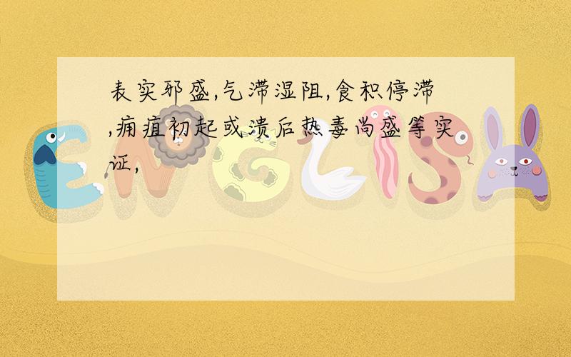 表实邪盛,气滞湿阻,食积停滞,痈疽初起或溃后热毒尚盛等实证,