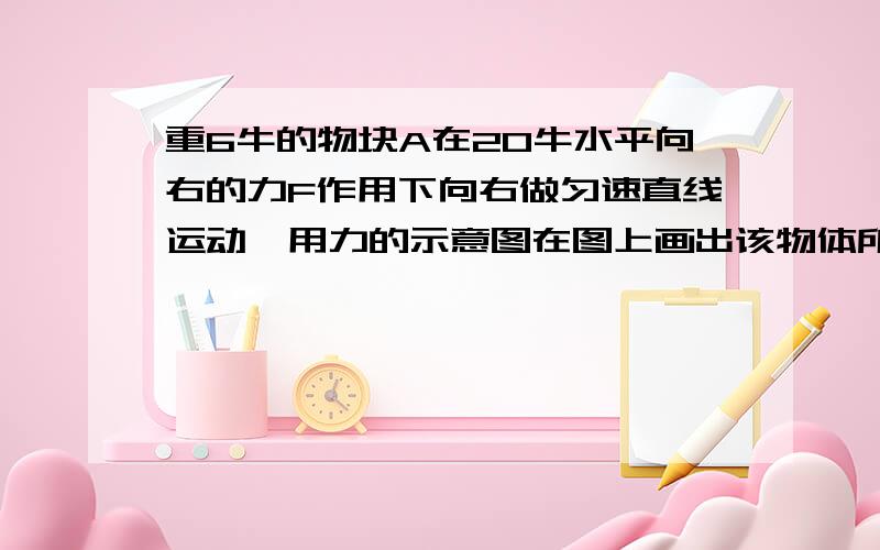 重6牛的物块A在20牛水平向右的力F作用下向右做匀速直线运动,用力的示意图在图上画出该物体所收的力