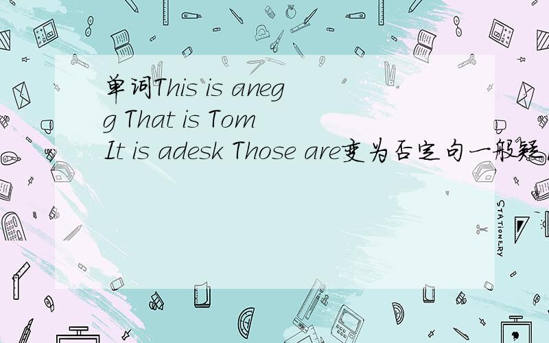 单词This is anegg That is Tom It is adesk Those are变为否定句一般疑问句肯