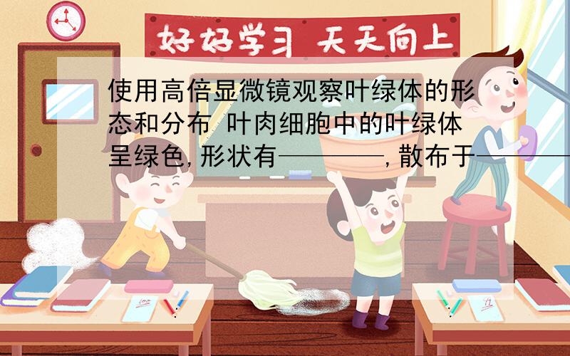 使用高倍显微镜观察叶绿体的形态和分布 叶肉细胞中的叶绿体呈绿色,形状有————,散布于————中