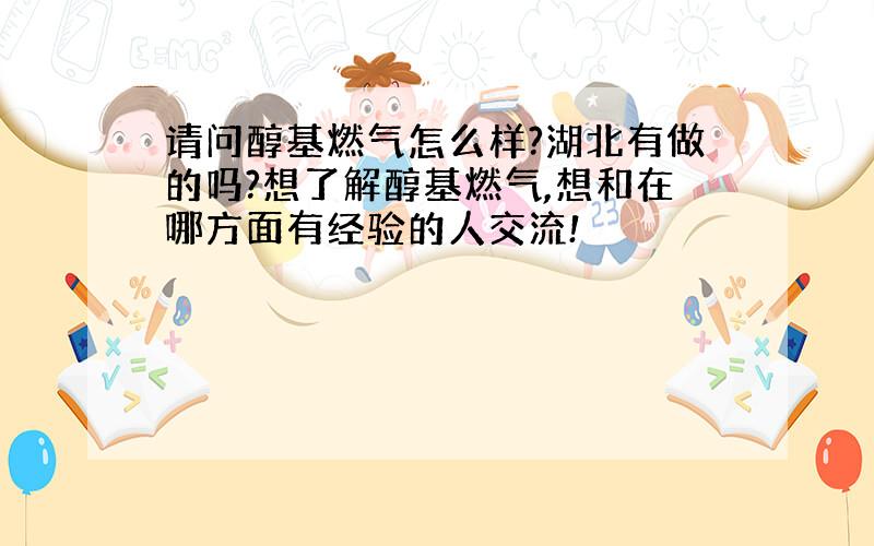 请问醇基燃气怎么样?湖北有做的吗?想了解醇基燃气,想和在哪方面有经验的人交流!