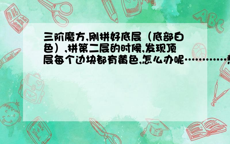 三阶魔方,刚拼好底层（底部白色）,拼第二层的时候,发现顶层每个边块都有黄色,怎么办呢…………愁……