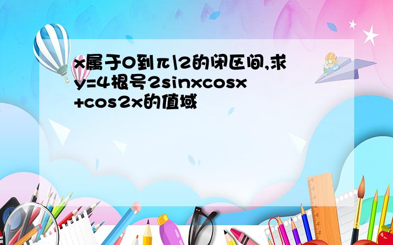 x属于0到π\2的闭区间,求y=4根号2sinxcosx+cos2x的值域