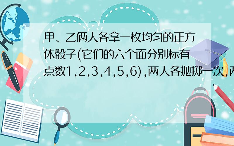 甲、乙俩人各拿一枚均匀的正方体骰子(它们的六个面分别标有点数1,2,3,4,5,6),两人各抛掷一次,两枚骰子...