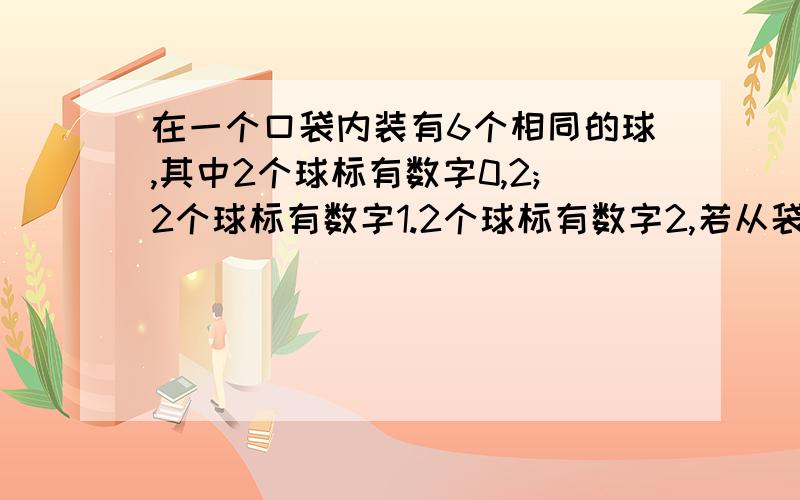 在一个口袋内装有6个相同的球,其中2个球标有数字0,2;2个球标有数字1.2个球标有数字2,若从袋中摸出2个球,那么摸出