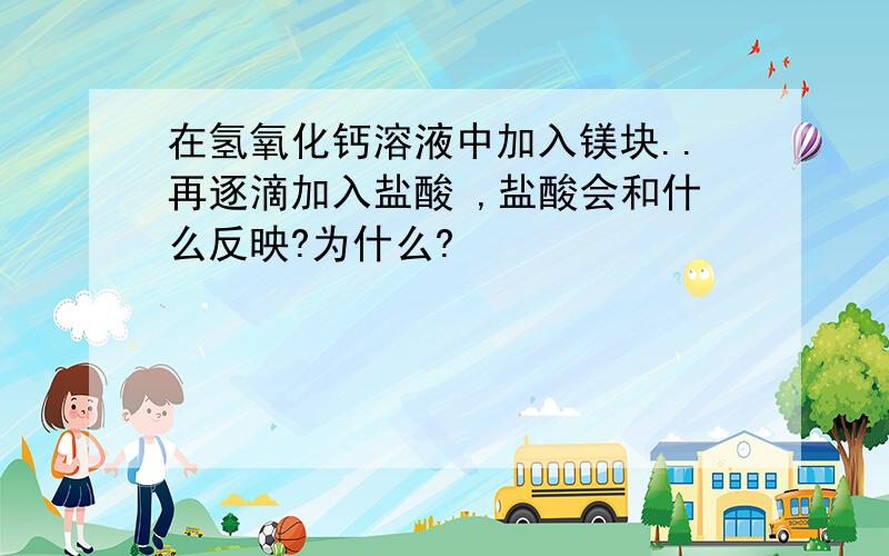 在氢氧化钙溶液中加入镁块..再逐滴加入盐酸 ,盐酸会和什么反映?为什么?