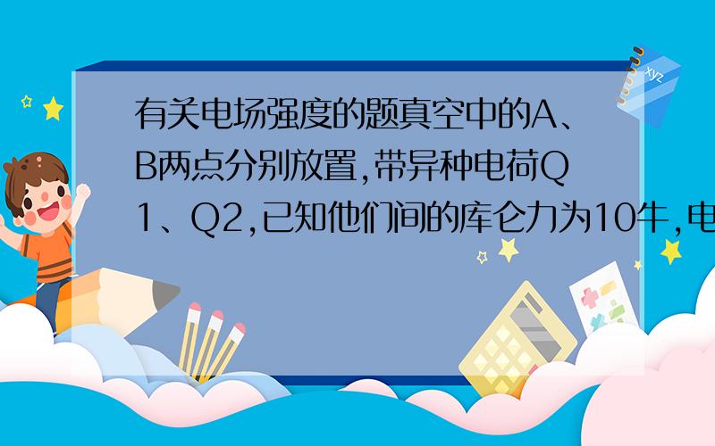 有关电场强度的题真空中的A、B两点分别放置,带异种电荷Q1、Q2,已知他们间的库仑力为10牛,电荷量分别为Q1=2x10