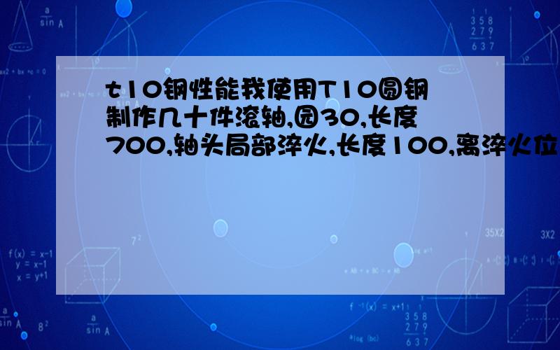 t10钢性能我使用T10圆钢制作几十件滚轴,园30,长度700,轴头局部淬火,长度100,离淬火位置150左右,断裂,请