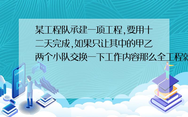 某工程队承建一项工程,要用十二天完成,如果只让其中的甲乙两个小队交换一下工作内容那么全工程就要推迟3天完成,如果让其中甲