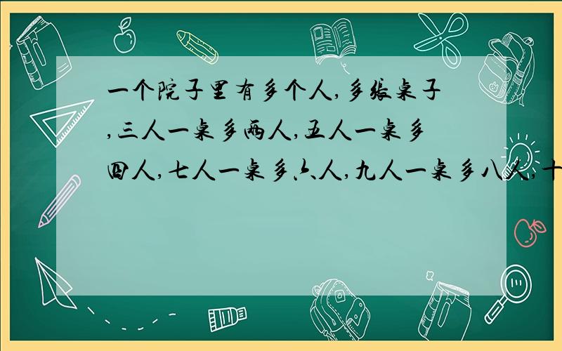 一个院子里有多个人,多张桌子,三人一桌多两人,五人一桌多四人,七人一桌多六人,九人一桌多八人,十一人一桌刚好,院子里有多