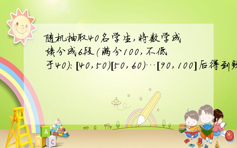 随机抽取40名学生,将数学成绩分成6段(满分100,不低于40)：[40,50)[50,60)…[90,100]后得到频