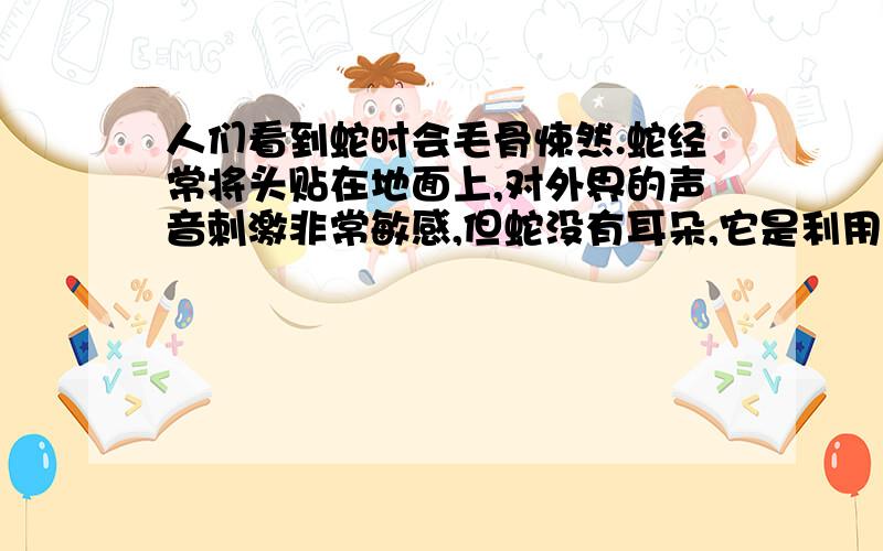 人们看到蛇时会毛骨悚然.蛇经常将头贴在地面上,对外界的声音刺激非常敏感,但蛇没有耳朵,它是利用什么方式“倾听”敌人和猎物