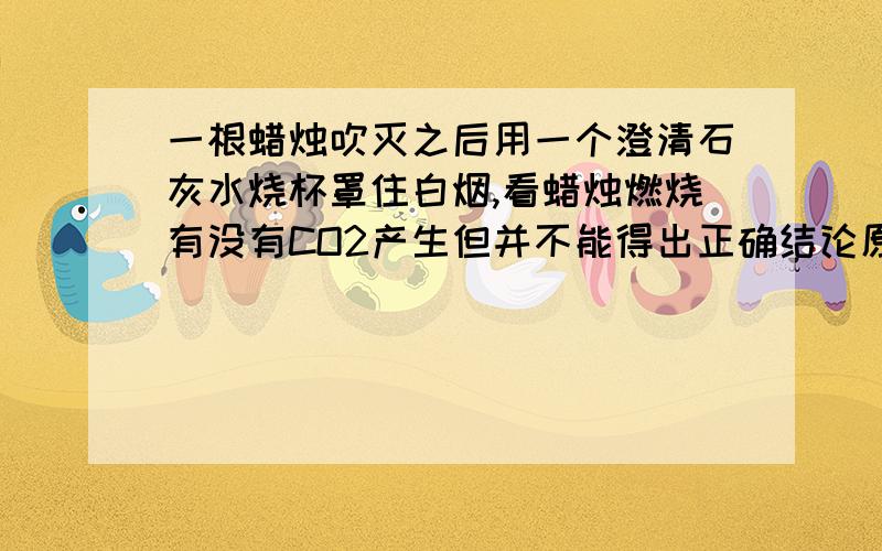 一根蜡烛吹灭之后用一个澄清石灰水烧杯罩住白烟,看蜡烛燃烧有没有CO2产生但并不能得出正确结论原因是?