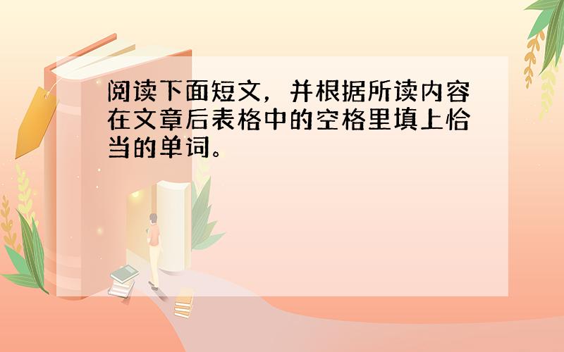 阅读下面短文，并根据所读内容在文章后表格中的空格里填上恰当的单词。