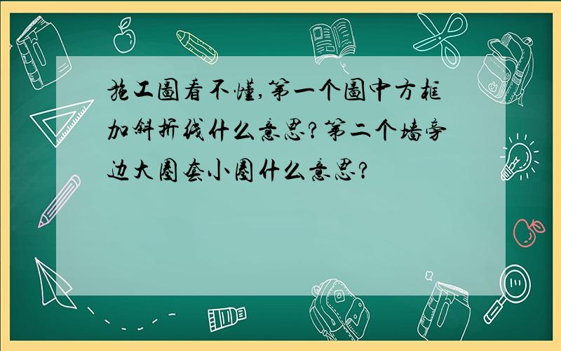 施工图看不懂,第一个图中方框加斜折线什么意思?第二个墙旁边大圈套小圈什么意思?