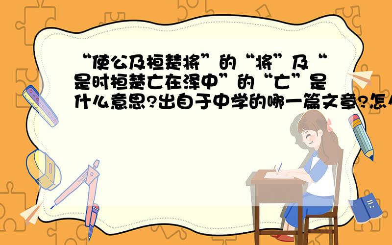 “使公及桓楚将”的“将”及“是时桓楚亡在泽中”的“亡”是什么意思?出自于中学的哪一篇文章?怎么翻译