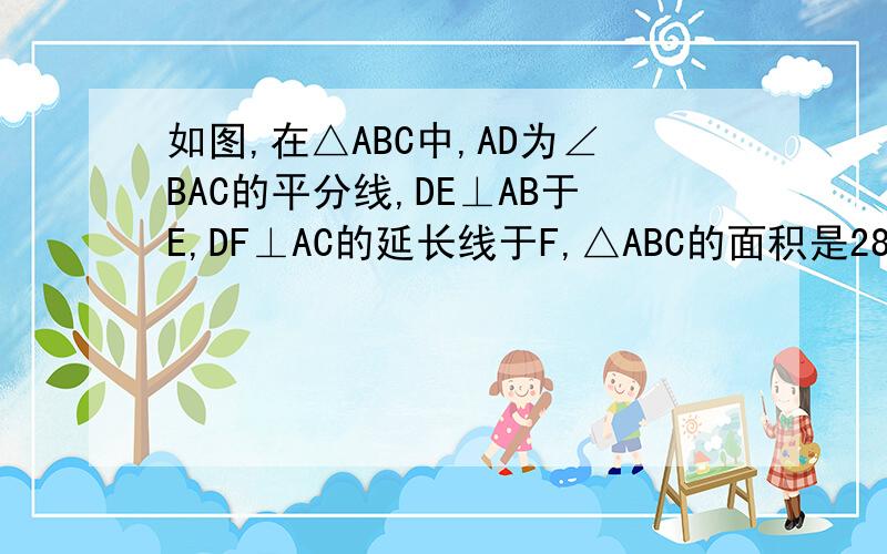 如图,在△ABC中,AD为∠BAC的平分线,DE⊥AB于E,DF⊥AC的延长线于F,△ABC的面积是28