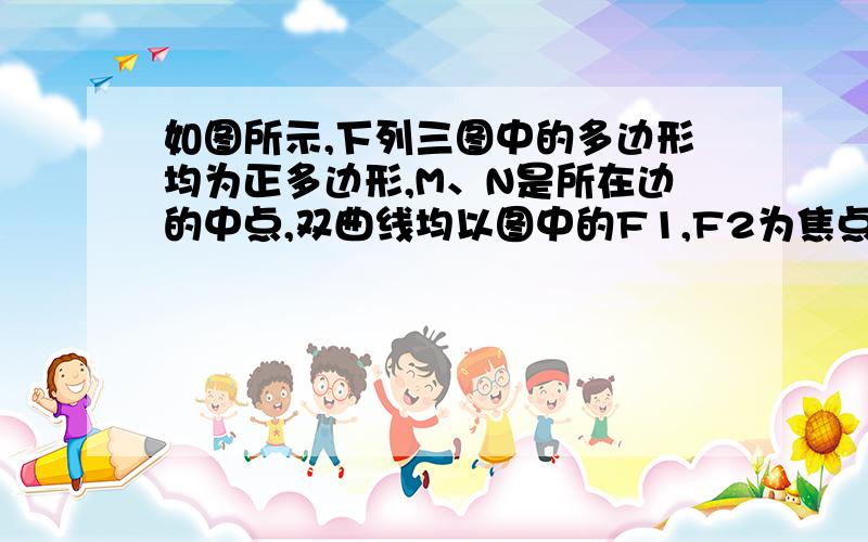 如图所示,下列三图中的多边形均为正多边形,M、N是所在边的中点,双曲线均以图中的F1,F2为焦点,设图中的双曲线的离心率