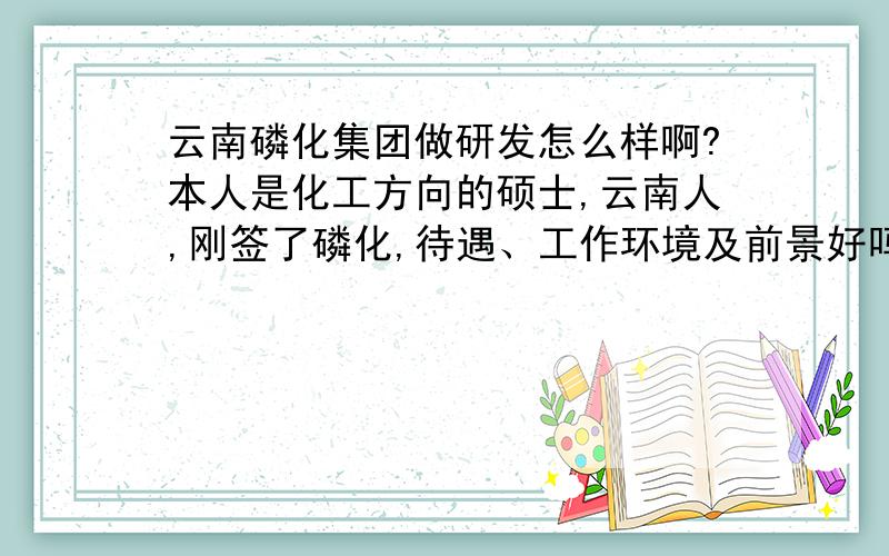 云南磷化集团做研发怎么样啊?本人是化工方向的硕士,云南人,刚签了磷化,待遇、工作环境及前景好吗?