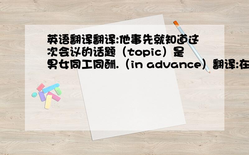 英语翻译翻译:他事先就知道这次会议的话题（topic）是男女同工同酬.（in advance）翻译:在对陌生人的判断上,