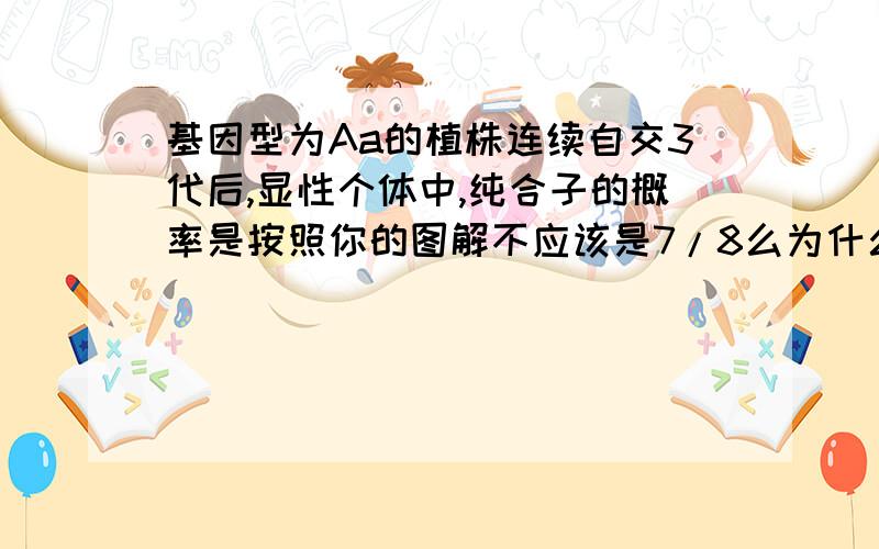 基因型为Aa的植株连续自交3代后,显性个体中,纯合子的概率是按照你的图解不应该是7/8么为什么不是这个答案