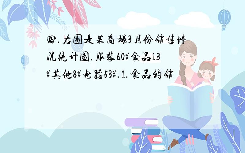 四.右图是某商场3月份销售情况统计图.服装60%食品13%其他8%电器53%.1.食品的销