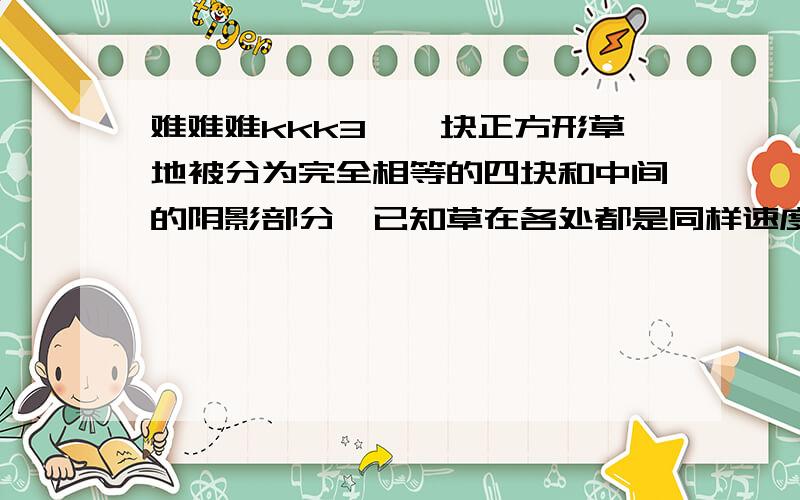 难难难kkk3、一块正方形草地被分为完全相等的四块和中间的阴影部分,已知草在各处都是同样速度匀速生长.老农带着一群牛先在