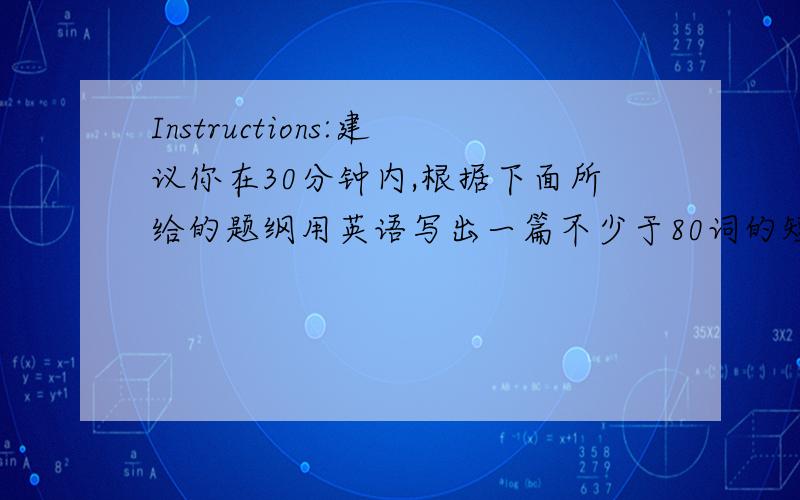 Instructions:建议你在30分钟内,根据下面所给的题纲用英语写出一篇不少于80词的短文.