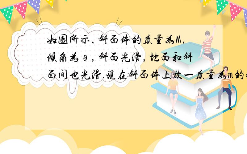 如图所示，斜面体的质量为M，倾角为θ，斜面光滑，地面和斜面间也光滑．现在斜面体上放一质量为m的物体，为了使M和m相对静止