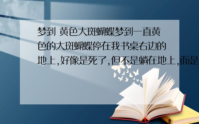 梦到 黄色大斑蝴蝶梦到一直黄色的大斑蝴蝶停在我书桌右边的地上,好像是死了,但不是躺在地上,而是想停在那儿一样.