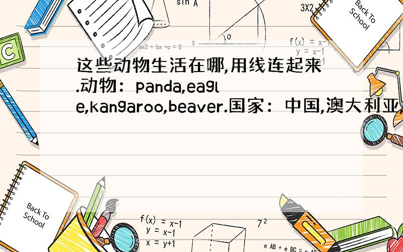 这些动物生活在哪,用线连起来.动物：panda,eagle,kangaroo,beaver.国家：中国,澳大利亚,加拿大