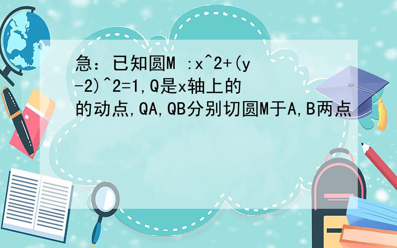 急：已知圆M :x^2+(y-2)^2=1,Q是x轴上的的动点,QA,QB分别切圆M于A,B两点