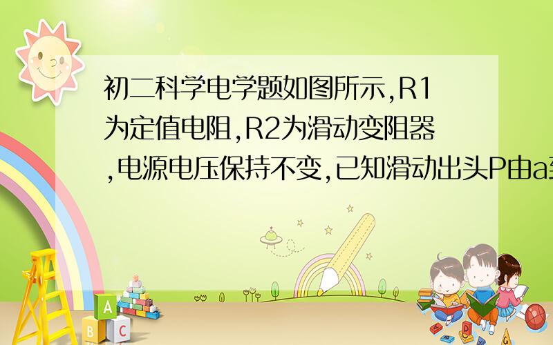 初二科学电学题如图所示,R1为定值电阻,R2为滑动变阻器,电源电压保持不变,已知滑动出头P由a到b时,在前后两种情况下电