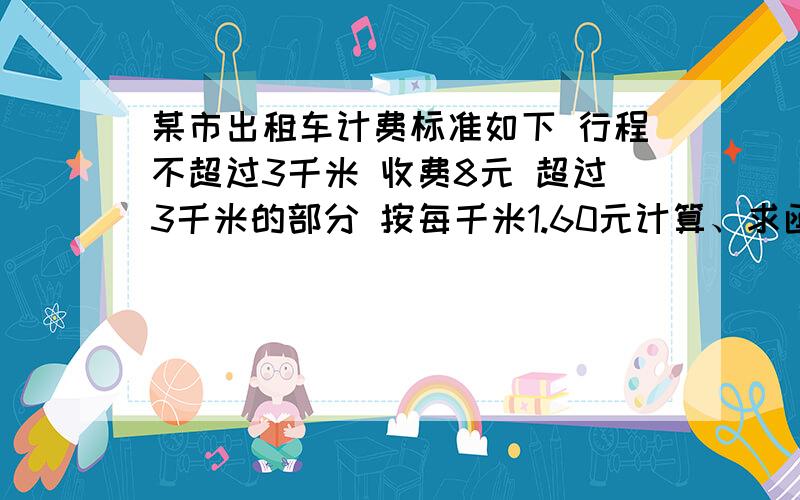 某市出租车计费标准如下 行程不超过3千米 收费8元 超过3千米的部分 按每千米1.60元计算、求函数图象,