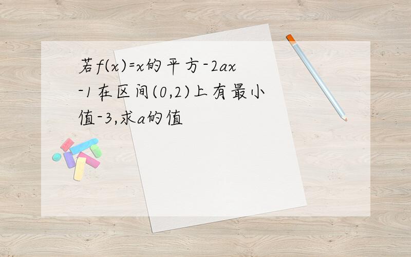 若f(x)=x的平方-2ax-1在区间(0,2)上有最小值-3,求a的值