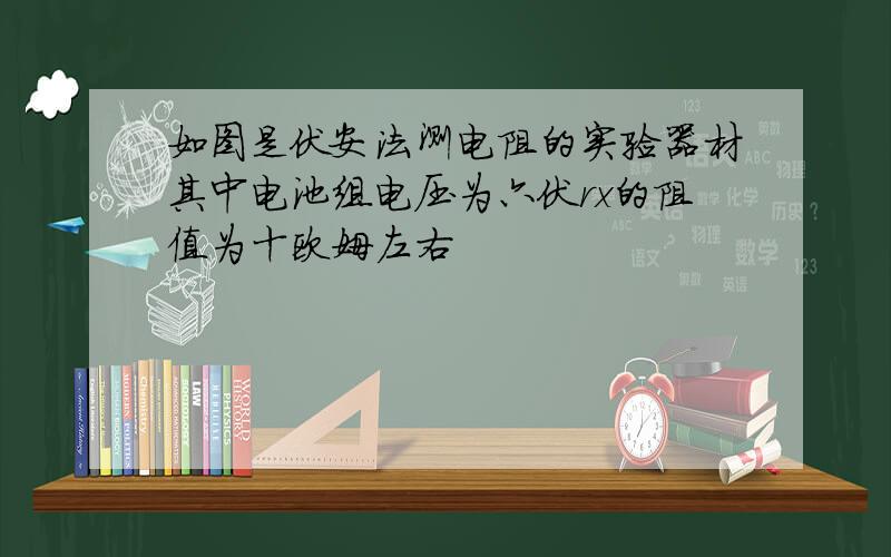 如图是伏安法测电阻的实验器材其中电池组电压为六伏rx的阻值为十欧姆左右