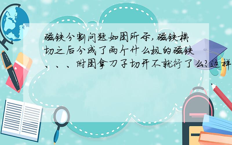 磁铁分割问题如图所示,磁铁横切之后分成了两个什么极的磁铁、、、附图拿刀子切开不就行了么？这样子分开的磁铁是NS 