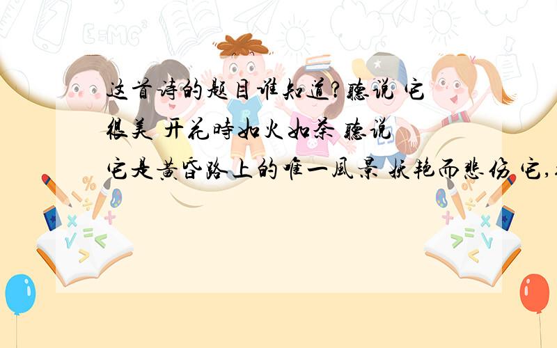 这首诗的题目谁知道?听说 它很美 开花时如火如荼 听说 它是黄昏路上的唯一风景 妖艳而悲伤 它,彼岸花,曼珠纱华 它是红