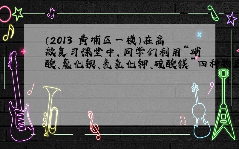 （2013•黄埔区一模）在高效复习课堂中，同学们利用“硝酸、氯化钡、氢氧化钾、硫酸镁”四种物质的溶液对“复分解反应发生的