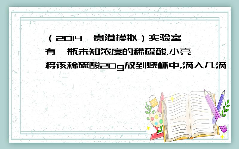 （2014•贵港模拟）实验室有一瓶未知浓度的稀硫酸，小亮将该稀硫酸20g放到烧杯中，滴入几滴酚酞．用滴管慢慢滴入15%的