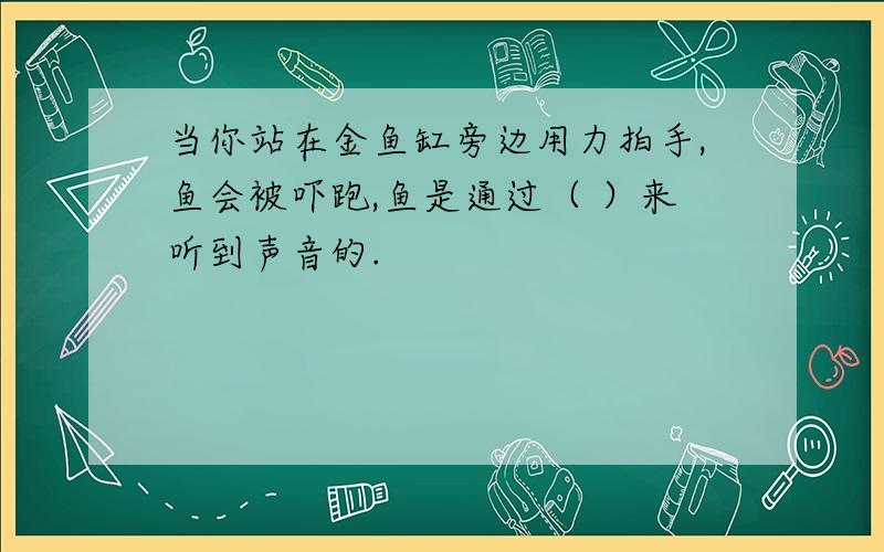 当你站在金鱼缸旁边用力拍手,鱼会被吓跑,鱼是通过（ ）来听到声音的.